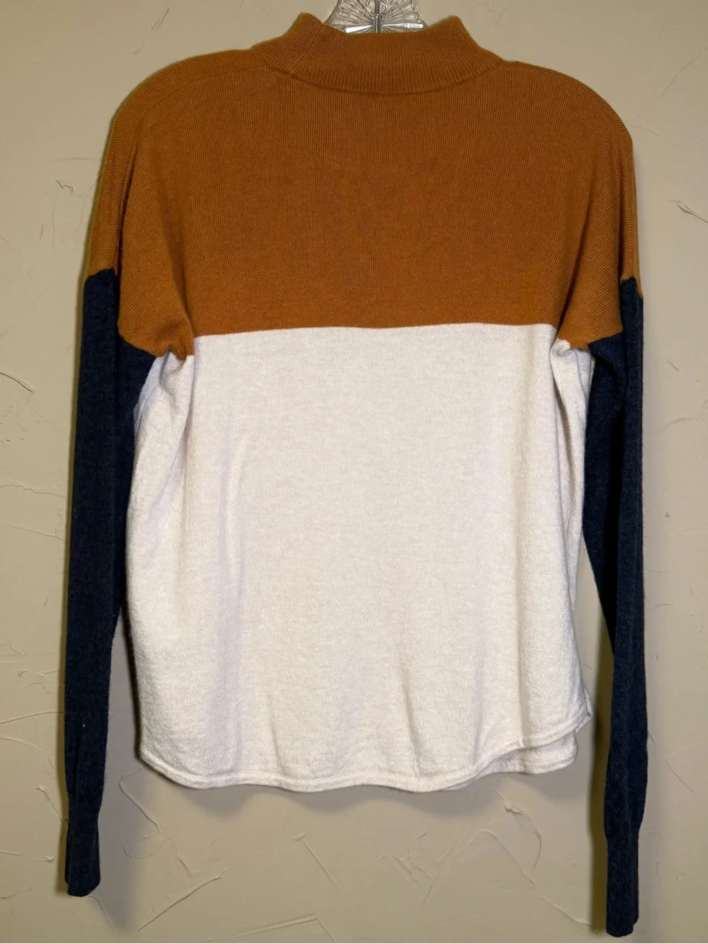 Madewell Colorblock Ashbury Mockneck Sweater Size Small Mustard Cream & Navy